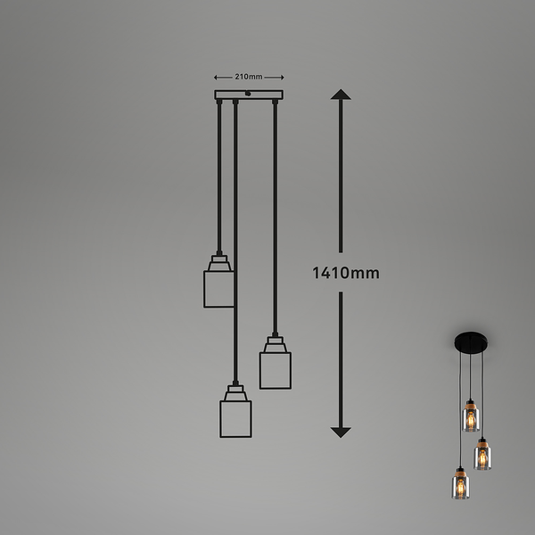 Pendelleuchte Barbito Rund - Aluminium / Eiche Massiv - Schwarz