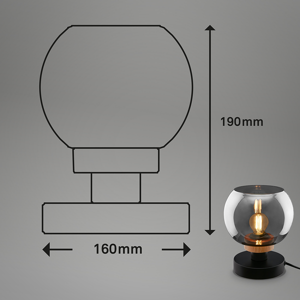 Tischleuchte Barbito Rund - Aluminium / Eiche Massiv - Schwarz