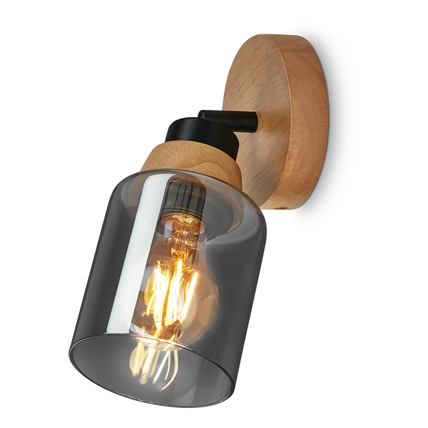 Wandleuchte Venteira 1-flammig - Aluminium / Eiche Massiv - Schwarz
