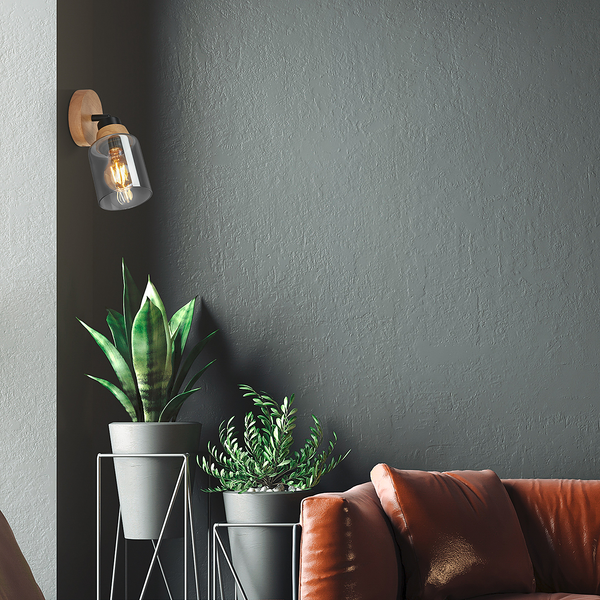 Wandleuchte Venteira 1-flammig - Aluminium / Eiche Massiv - Schwarz