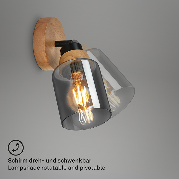 Wandleuchte Venteira 1-flammig - Aluminium / Eiche Massiv - Schwarz