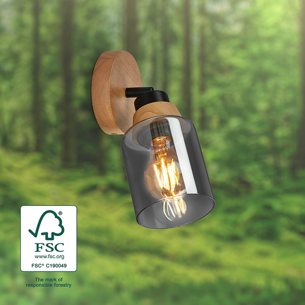 Wandleuchte Venteira 1-flammig - Aluminium / Eiche Massiv - Schwarz