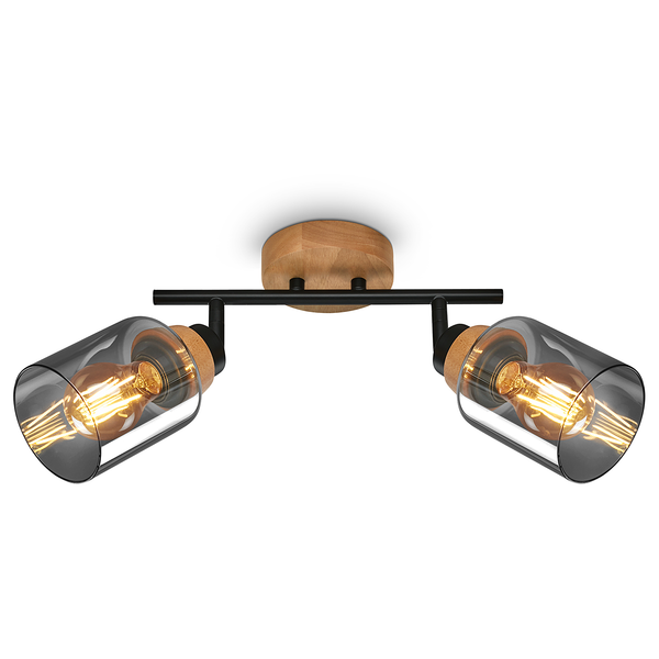 Deckenleuchte Venteira - Aluminium / Eiche Massiv - Schwarz - Flammenanzahl: 2