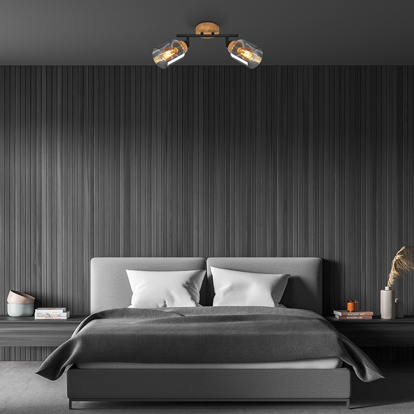 Deckenleuchte Venteira - Aluminium / Eiche Massiv - Schwarz - Flammenanzahl: 2