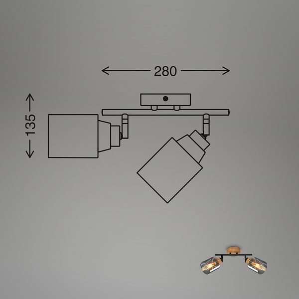 Deckenleuchte Venteira - Aluminium / Eiche Massiv - Schwarz - Flammenanzahl: 2