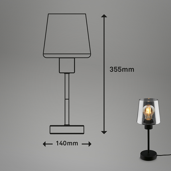 Tischleuchte Passaria Typ B - Aluminium / Rauchglas - Schwarz - 1-flammig