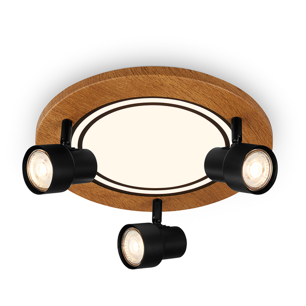 Deckenleuchte Areiro Rund - Aluminium / Polypropylen - Schwarz / Eiche - 4-flammig