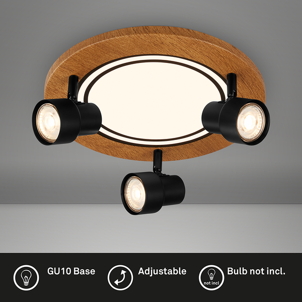 Deckenleuchte Areiro Rund - Aluminium / Polypropylen - Schwarz / Eiche - 4-flammig