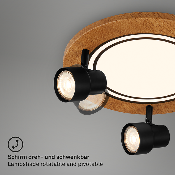 Deckenleuchte Areiro Rund - Aluminium / Polypropylen - Schwarz / Eiche - 4-flammig