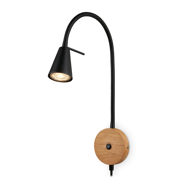 LED-Wandleuchte Leiros - Aluminium / Eiche Massiv - Schwarz