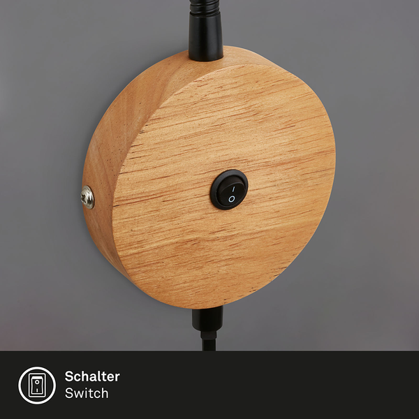 LED-Wandleuchte Leiros - Aluminium / Eiche Massiv - Schwarz