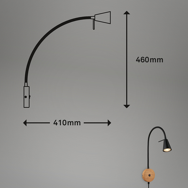 LED-Wandleuchte Leiros - Aluminium / Eiche Massiv - Schwarz