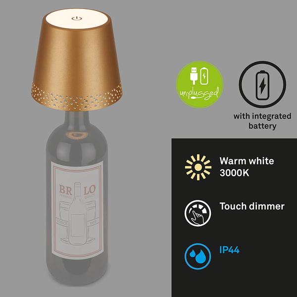 LED-Flaschenlicht Bairros - Aluminium - 1-flammig - Gold