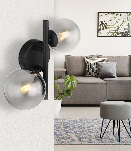 LED-Wandleuchte Riha - Farbglas / Eisen - 2-flammig