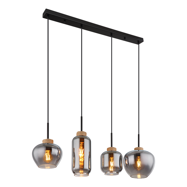 Pendelleuchte Matt Typ B - Farbglas / Eisen - 4-flammig