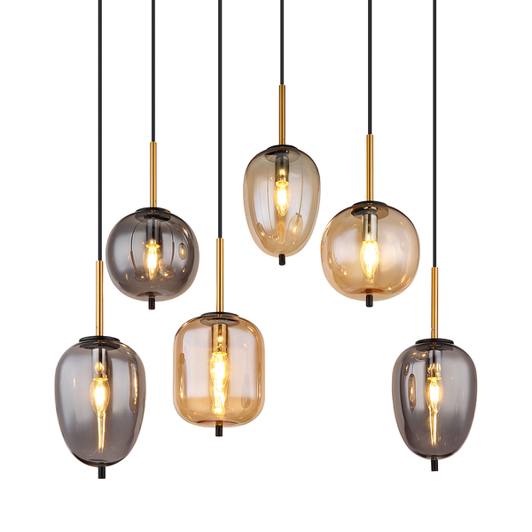 Pendelleuchte Blacky Typ B - Farbglas / Eisen- 6-flammig