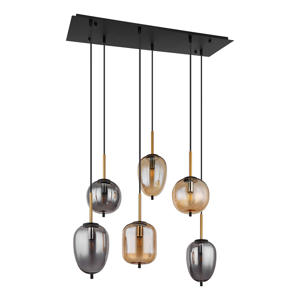 Pendelleuchte Blacky Typ B - Farbglas / Eisen- 6-flammig