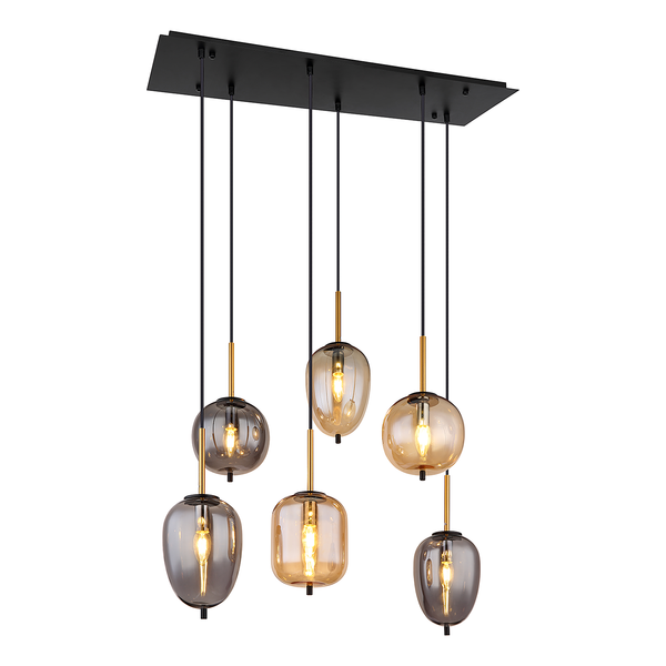 Pendelleuchte Blacky Typ B - Farbglas / Eisen- 6-flammig