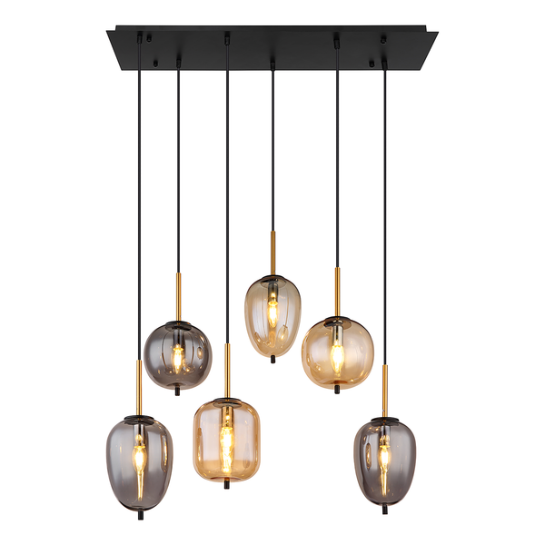 Pendelleuchte Blacky Typ B - Farbglas / Eisen- 6-flammig