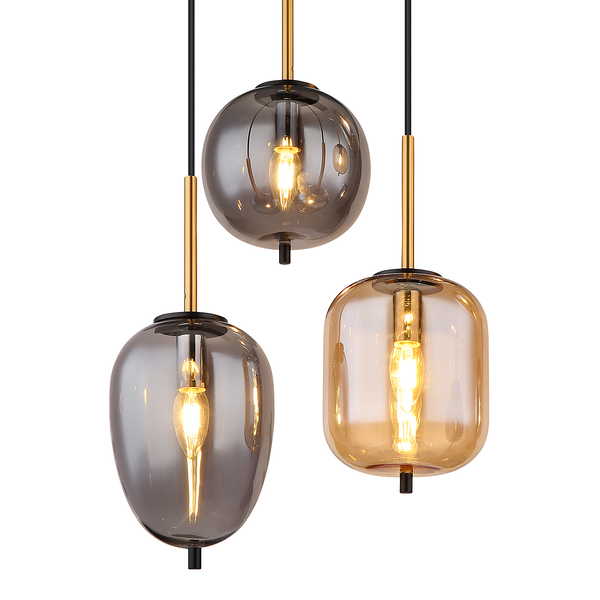 Pendelleuchte Blacky Typ B - Farbglas / Eisen- 6-flammig