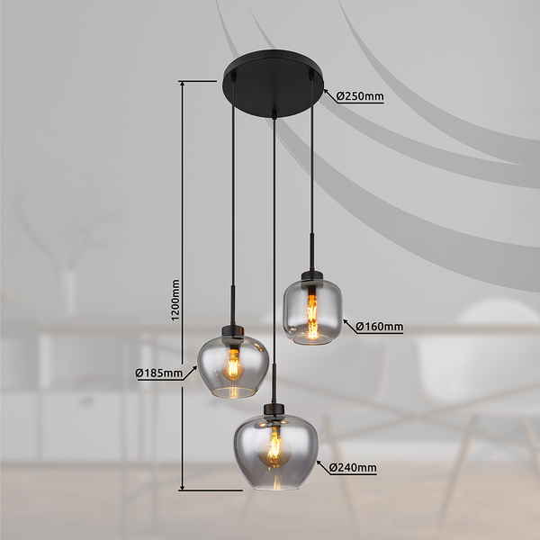 Pendelleuchte Matt Typ A - Farbglas / Eisen - 3-flammig
