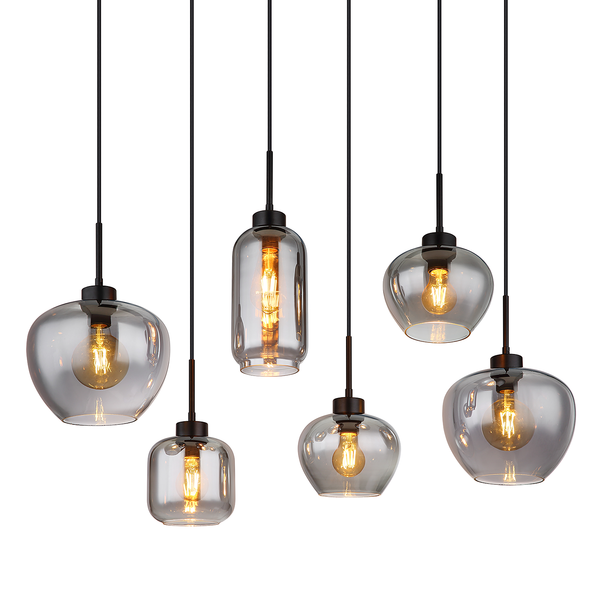 Pendelleuchte Matt Typ E - Farbglas / Eisen - 6-flammig