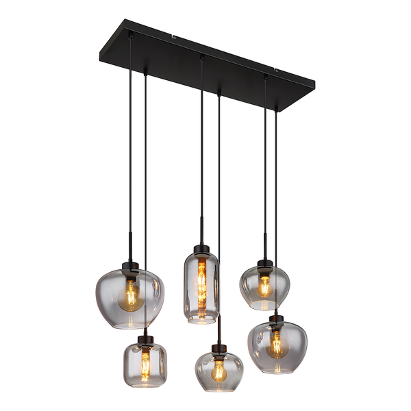 Pendelleuchte Matt Typ E - Farbglas / Eisen - 6-flammig