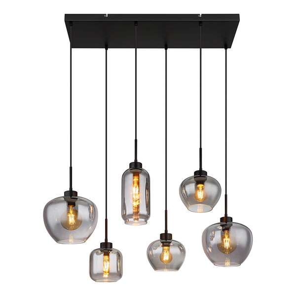 Pendelleuchte Matt Typ E - Farbglas / Eisen - 6-flammig
