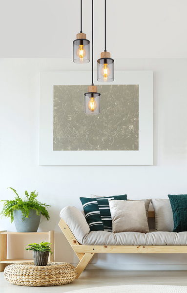 Pendelleuchte Reid Typ B - Farbglas / Eisen - 3-flammig