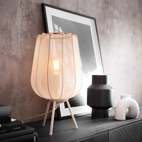 Tischleuchte AMAL - Eisen / Polyester - 1-flammig - Beige