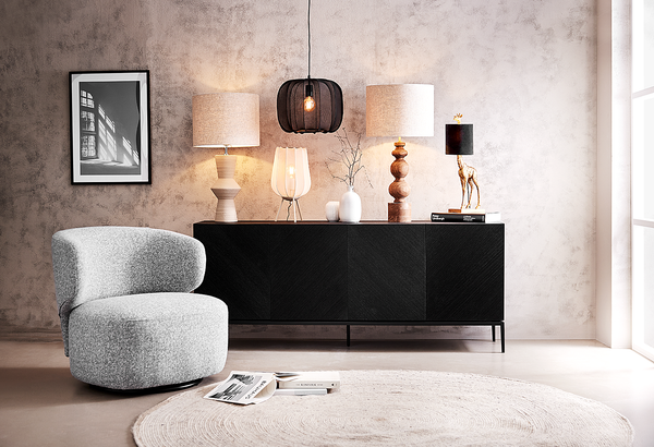 Tischleuchte AMAL - Eisen / Polyester - 1-flammig - Beige