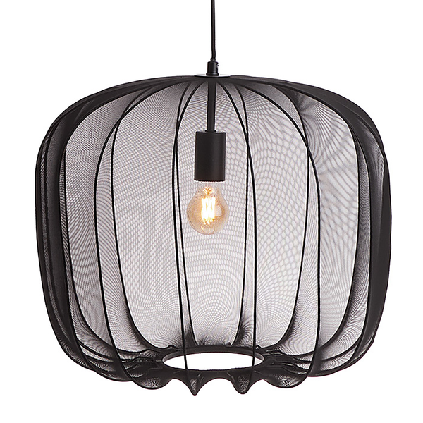 Hängeleuchte AMAL - Eisen / Polyester - 1-flammig - Schwarz - Durchmesser: 50 cm