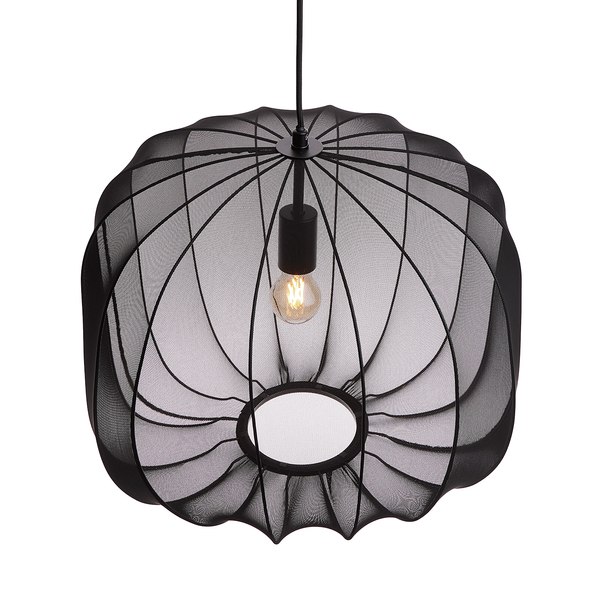 Hängeleuchte AMAL - Eisen / Polyester - 1-flammig - Schwarz - Durchmesser: 50 cm