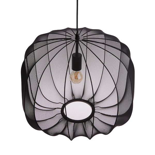 Hängeleuchte AMAL - Eisen / Polyester - 1-flammig - Schwarz - Durchmesser: 50 cm