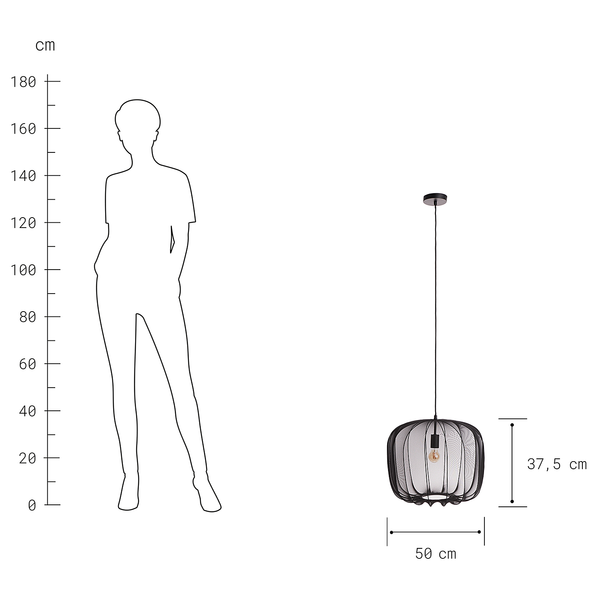 Hängeleuchte AMAL - Eisen / Polyester - 1-flammig - Schwarz - Durchmesser: 50 cm