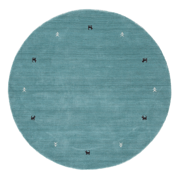 Wollteppich Gabbeh Uni Rund - Wolle - Türkis - 80 x 80 cm