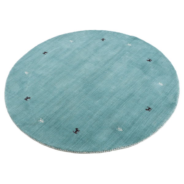 Wollteppich Gabbeh Uni Rund - Wolle - Türkis - 80 x 80 cm