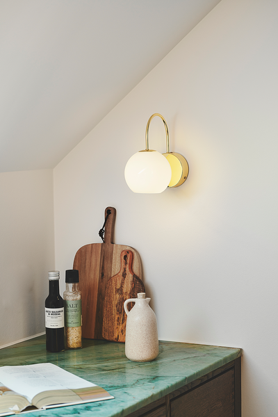 Wandleuchte Franca - Messing / Opalglas - Weiß - 1-flammig