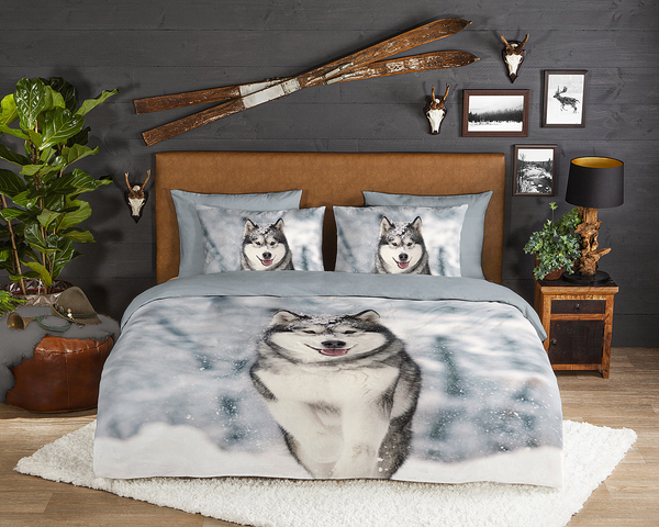 Biber-Bettwäsche Husky - Baumwolle - Grau - 140 x 200/220 cm + Kissen 70 x 60 cm