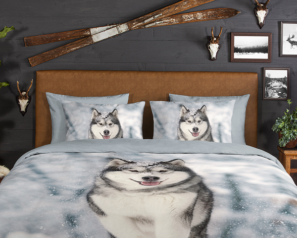 Biber-Bettwäsche Husky - Baumwolle - Grau - 140 x 200/220 cm + Kissen 70 x 60 cm