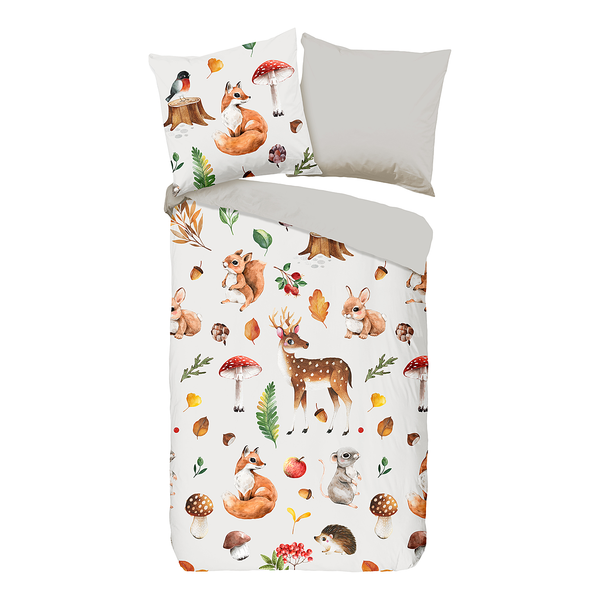 Biber-Bettwäsche Autumn - Baumwolle - Grau - 135 x 200 cm + Kissen 80 x80 cm