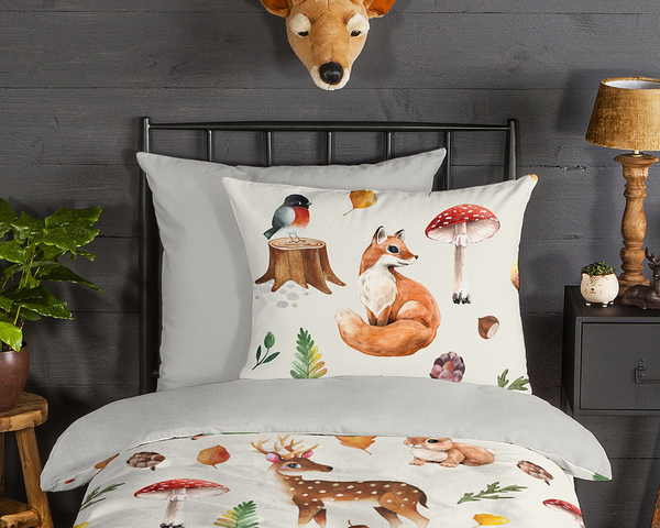 Biber-Bettwäsche Autumn - Baumwolle - Grau - 135 x 200 cm + Kissen 80 x80 cm