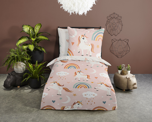 Microfaser-Bettwäsche Aina - Microfaser - Rosa - 135 x 200 cm + Kissen 80 x 80 cm
