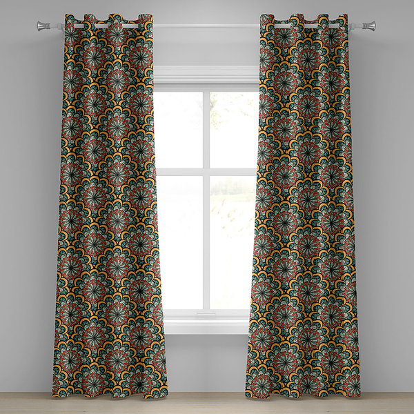 Ösenvorhang Mandala Flowers 2er-Set - Polyester - Rot / Grün / Gelb - Höhe: 245 cm