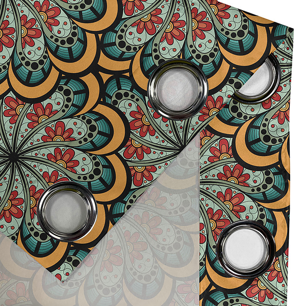 Ösenvorhang Mandala Flowers 2er-Set - Polyester - Rot / Grün / Gelb - Höhe: 245 cm