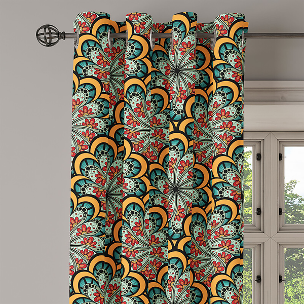 Ösenvorhang Mandala Flowers 2er-Set - Polyester - Rot / Grün / Gelb - Höhe: 245 cm