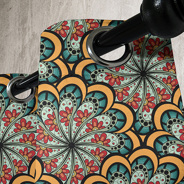 Ösenvorhang Mandala Flowers 2er-Set - Polyester - Rot / Grün / Gelb - Höhe: 245 cm