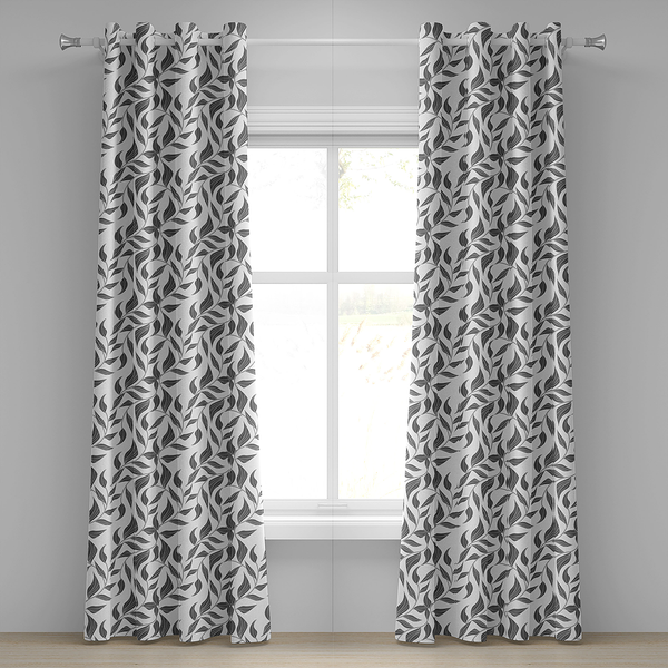 Ösenvorhang Abstrakte Orme 2er-Set - Polyester - Weiß / Grau - Höhe: 245 cm