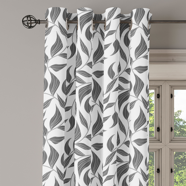 Ösenvorhang Abstrakte Orme 2er-Set - Polyester - Weiß / Grau - Höhe: 245 cm