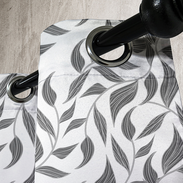 Ösenvorhang Abstrakte Orme 2er-Set - Polyester - Weiß / Grau - Höhe: 245 cm